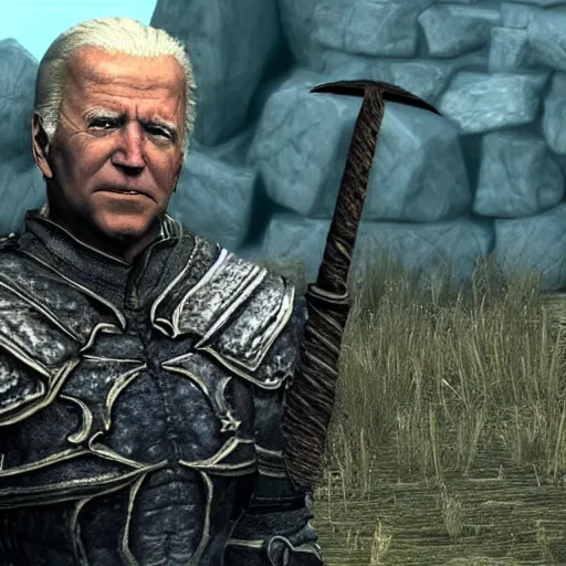 Image similar to “ joe biden duels joe biden in skyrim, in - game screenshot ”