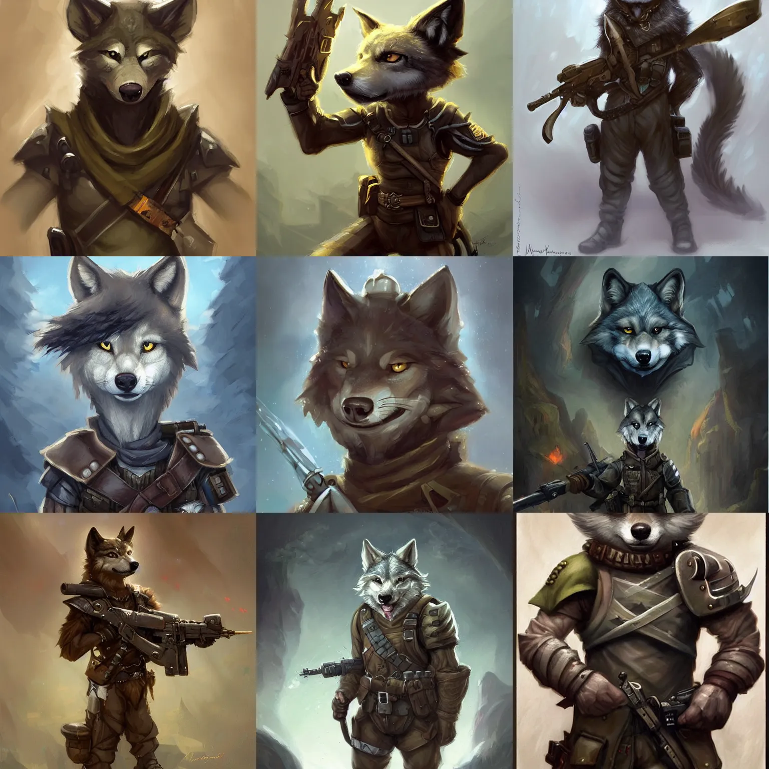 Prompt: cute little anthropomorphic wolf, soldier, tiny, small, short, modern military gear, cute and adorable, pretty, beautiful, dnd character art portrait, matte fantasy painting, deviantart artstation, by jason felix by steve argyle by tyler jacobson by peter mohrbacher, cinema