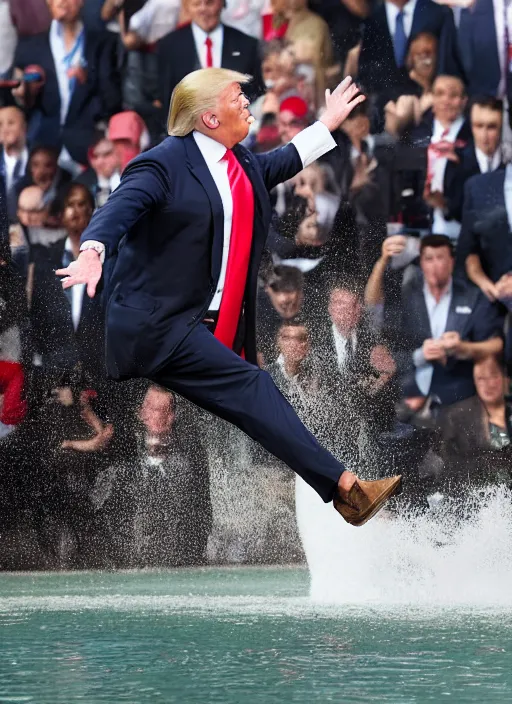 Prompt: trump jumping on water