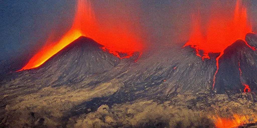 Image similar to Great volcanic eruption, Frida style.