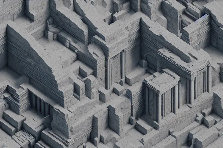 Image similar to depthmap of geometric ancient temple, elegant, highly detailed, smooth, sharp focus, beautiful, geometric, trending on artstation, cinematic, artwork by WLOP