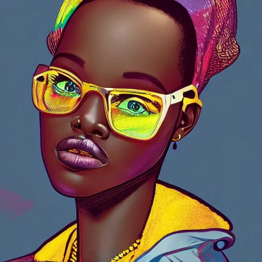 Prompt: a hyper - stylized portrait of lupita nyongo drawn by aleksander rostov, detailed, coherent, inspired by disco elysium