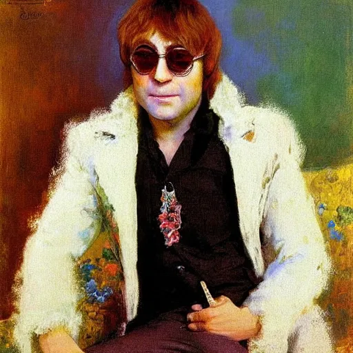 Image similar to portrait of elton john lennon in 1 9 7 0 by ilya repin