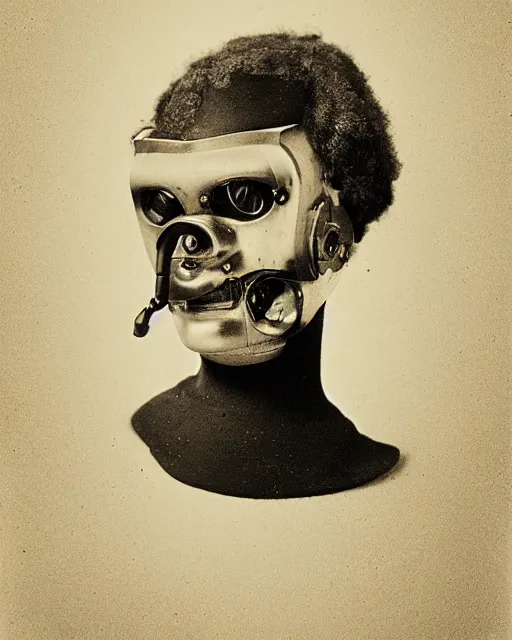 Image similar to face portraits of anthropomorphic cyborg robot in smoking by Louis Daguerre