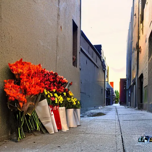 Image similar to Spawn selling flowers in an alley at night, by Todd MacFarlane