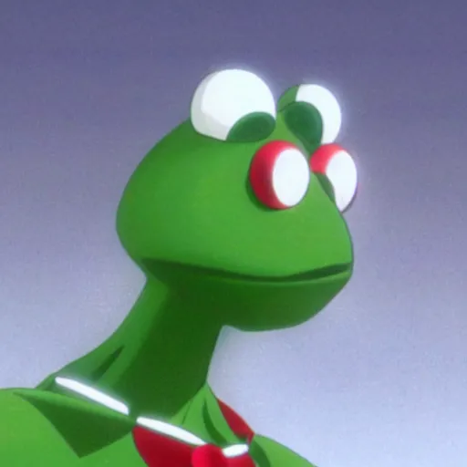 Image similar to Stills from the anime Neon Genesis Evangelion of Kermit the Frog dressed as Rei Ayanami