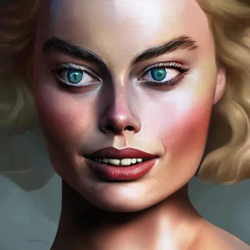 Prompt: a portrait of margot robbie as a pixar character, beautiful, elegant, extremely detailed digital art, trending on artstation hyper realistic matte painting, by wlop, artgerm