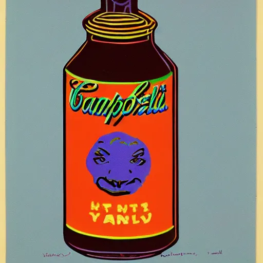 Prompt: hot sauce bottle by Andy Warhol