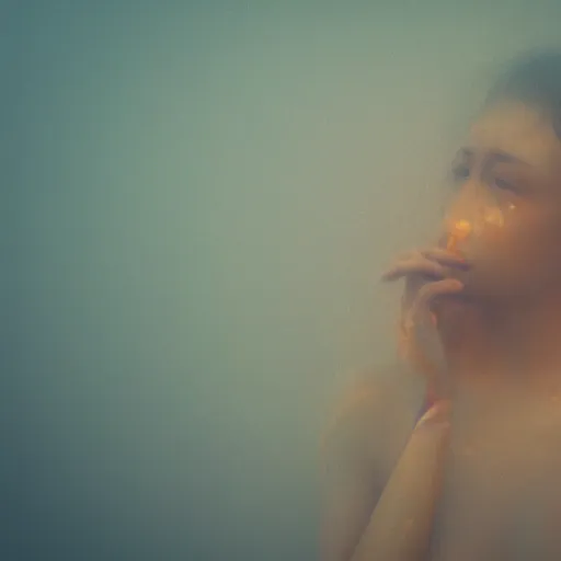 Prompt: a blurry closeup picture of woman's skin gripped tightly, female bodies, hands, dripping wet, no face, macro photography, long exposure photograph, surrealism, anamorphic bokeh, cozy, soft light, cyan and orange, caustic, atmospheric fog, octane render, cinematic