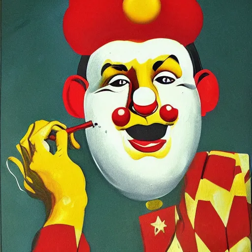 Prompt: communist clown portrait painting soviet propaganda poster overweight