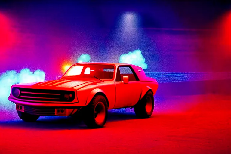 Prompt: stylized poster of the mad max's pursuit special concept, thick neon lights, ektachrome photograph, volumetric lighting, f 8 aperture, cinematic eastman 5 3 8 4 film