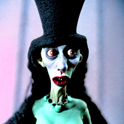 Prompt: claymation jacinda arden by jan svankmajer, hyperrealistic, very detailed, tim burton, 3 5 mm film still, gothic, horror, eldritch