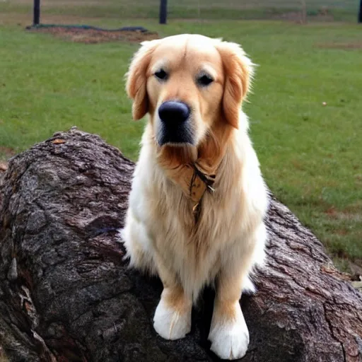 Prompt: golden retriever made of driftwood