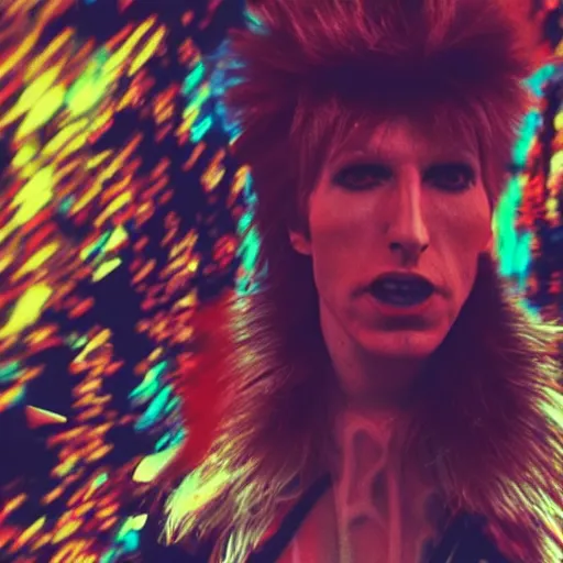 Prompt: ziggy stardust and the spiders from Mars anamorphic illusion 4k