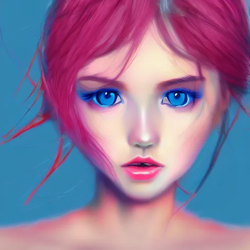 Prompt: Bella ragazza, bubblegum, visualartzi, korean, and blue image, digital art, artstation