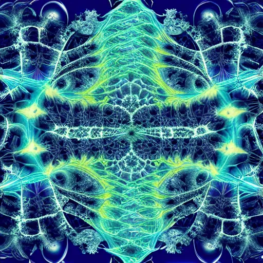 Image similar to lightfull fractal structures by benoit b. mandelbrot, organisms representation, fantasy, connectivity