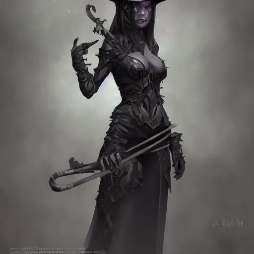 Image similar to dark witch character, highly detailed, full body, digital painting, artstation, concept art, smooth, sharp focus, illustration