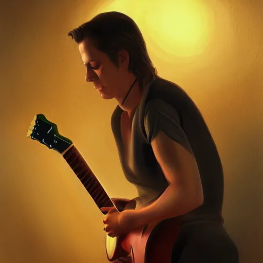 Image similar to portrait of a robert palmer model playing guitar, D&D, beautiful, realistic, cinematic lighting, fantasy digital painting