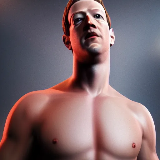 Image similar to professional photograph of very hot and muscular mark zuckerberg, gleaming skin, glowing, sparkling, hyper realistic, digital painting, rendered in unreal 5, octane render, artstation, ambient lighting