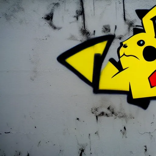 Prompt: graffiti pikachu on the wall, 15mm photo