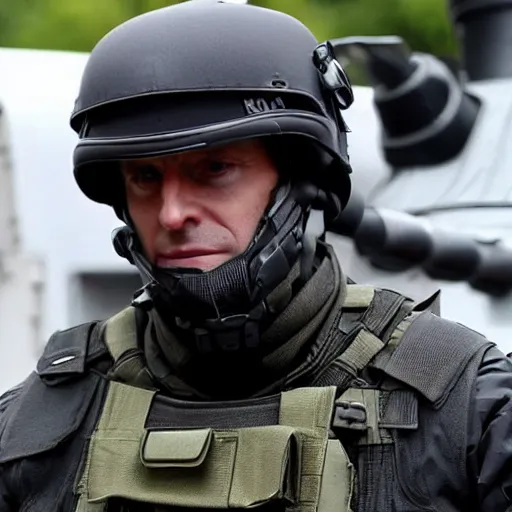Image similar to emmanuel macron wearing a fbi swat sas police gign tactical suit wearing a fbi swat sas police gign tactical suit