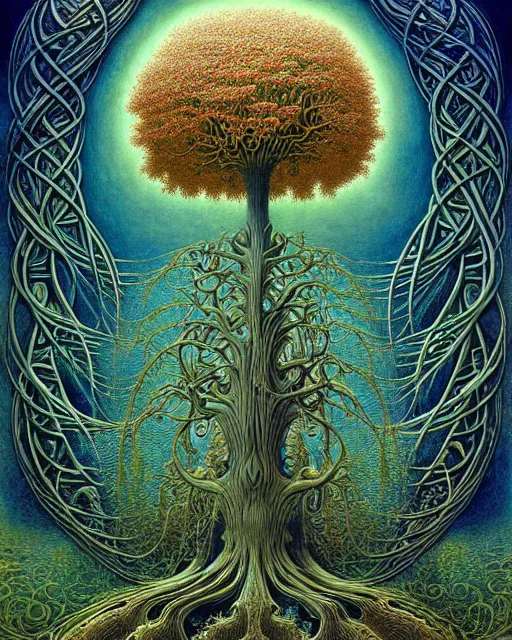 Image similar to tree of life by roger dean and andrew ferez, art forms of nature by ernst haeckel, divine chaos engine, symbolist, visionary, art nouveau, botanical fractal structures, organic, detailed, realistic, surreality