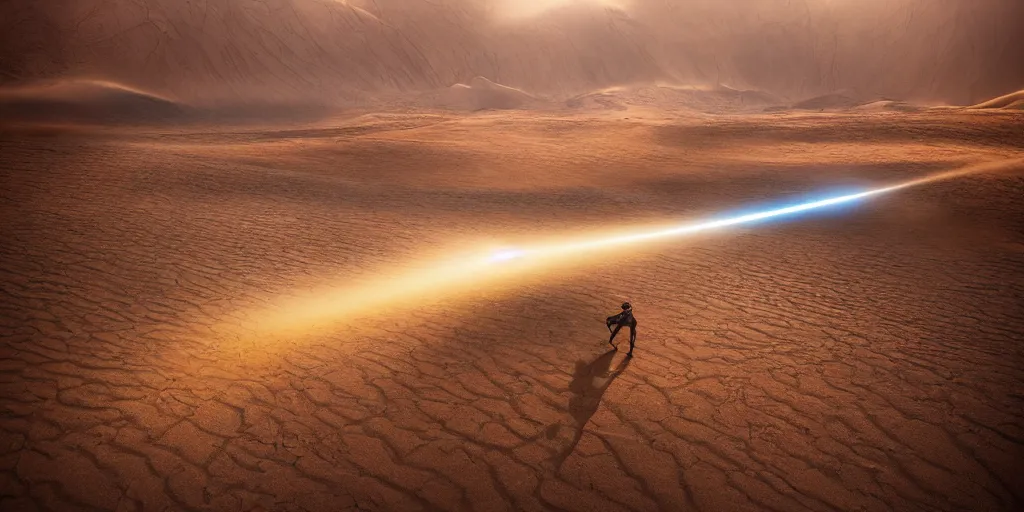 Prompt: an epic laser fight in desert, photo by Marc Adamus,