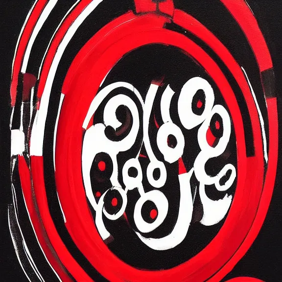 Image similar to a painting of a circle with a red and black design, an album cover by Constant, behance contest winner, letterism, wiccan, concert poster, outlined art, featured on tumblr, lovecraftian, symbolism, letterism