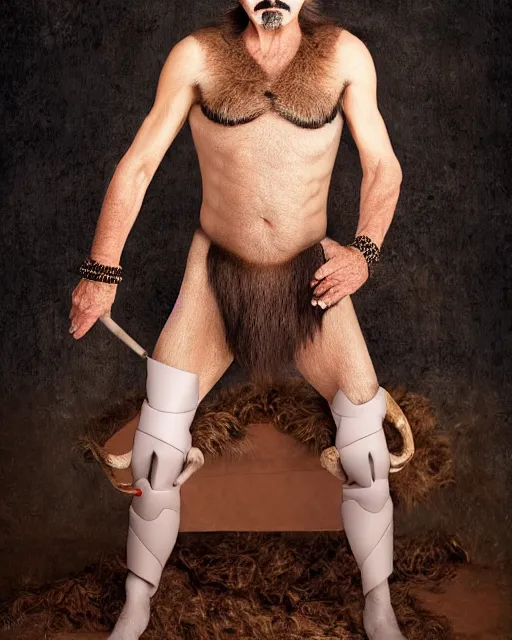 Prompt: actor Burt Reynolds in Elaborate Pan Satyr Goat Man Makeup and prosthetics designed by Rick Baker, Hyperreal, Head Shots Photographed in the Style of Annie Leibovitz, Studio Lighting
