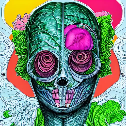 Prompt: the anatomy of a head of lettuce, an ultrafine detailed painting by james jean, intricate linework, bright colors, final fantasy, behance contest winner, vanitas, angular, altermodern, unreal engine