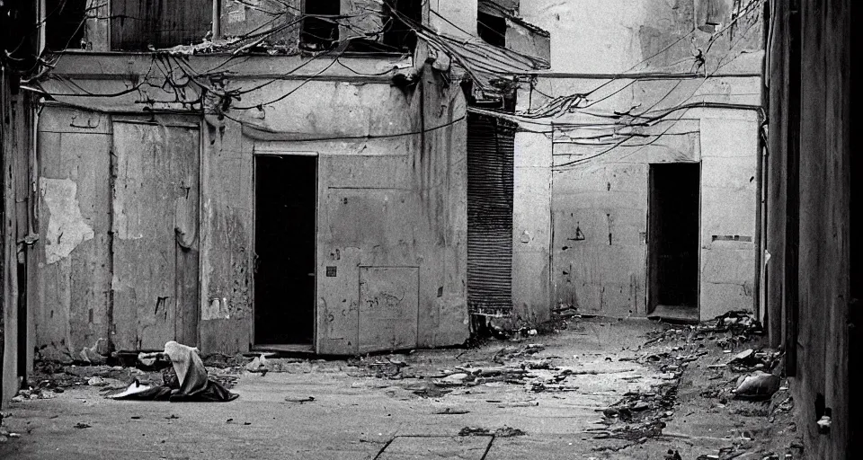 Image similar to ghost in an abandoned alleyway, photograph by greg girard. 1 9 7 6.