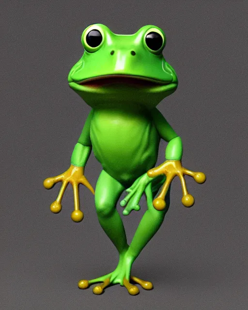 Image similar to full body 3d render of Frog as a funko pop, studio lighting, white background, blender, trending on artstation, 8k, highly detailed