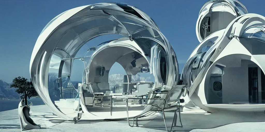 Image similar to futuristic pod dwelling by buckminster fuller and syd mead, contemporary architecture, photo journalism, photography, cinematic, national geographic photoshoot