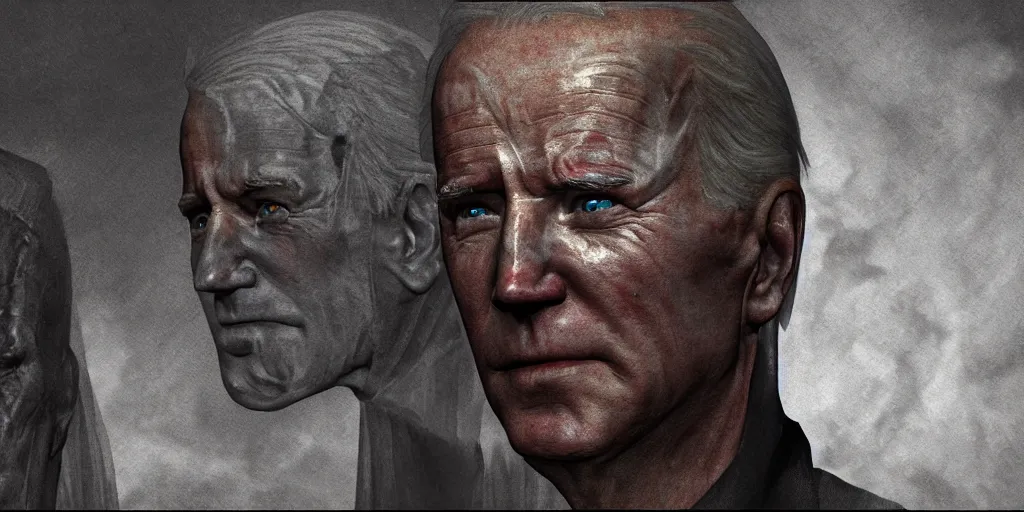 Image similar to biden in dante's inferno painting, dark beauty, rotten gold, closeup faces, extremely detailed, cinema 4 d, unreal engine.