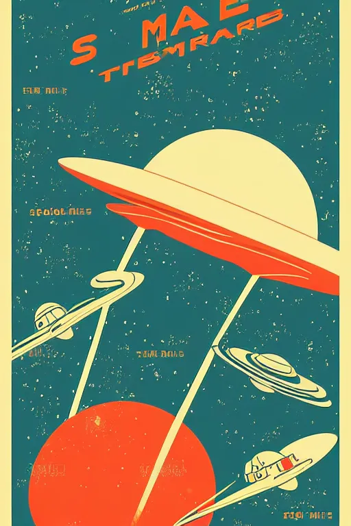 Prompt: vintage poster, space travel to mars, illustration, vector art, retro