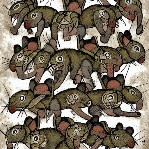 Image similar to phalanx of ashigaru mice, digital painting