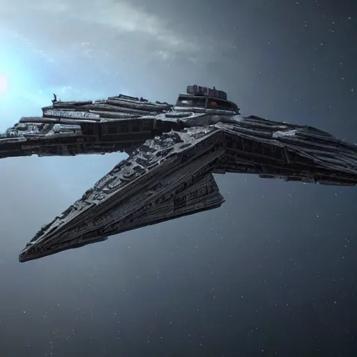 Image similar to an imperial star destroyer from star wars, cinematic, Unreal Engine