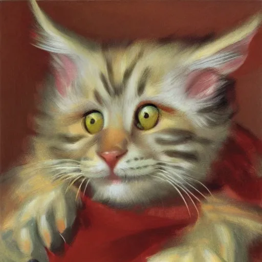 Prompt: a cream - colored maine coon kitten, digital art, abstraction, 1 9 5 0 by willem de kooning
