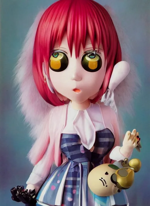 Prompt: a hyperrealistic pop surrealist oil panting of a sad kawaii vocaloid figurine caricature with pretty sparkling anime eyes sobbing red in the face ugly crying with tears and snot featured on wallace and gromit by arthur szyk