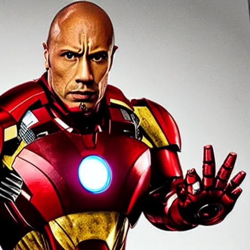 Prompt: the rock dressed as iron man