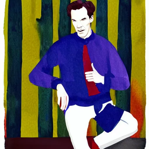 Prompt: a water color character portrait of benedict cumberbatch in delhi, society 6, by wes anderson