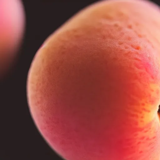 Image similar to a macro photo of a round peach's dry hairy skin, hyper realistic, hyper detailed, 35mm, very grainy film, pink volumetric studio lighting, bokeh, black background award winning shot, vogue magazine, cinematic, 8k, very closeup, elegant, tender, pastel