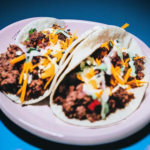 Prompt: photo of oliver sykes eating a taco. 4 0 mm, close up, professional photography. blue background