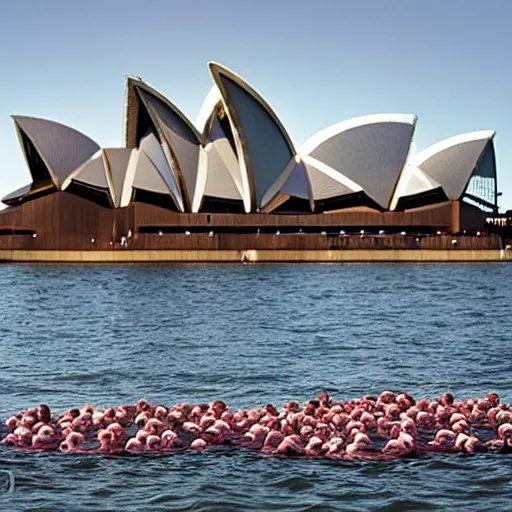 Prompt: spencer tunick photograph of blobfish on the sydney opera house foreshore