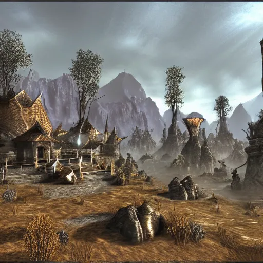 Image similar to morrowind landscape, highly detailed