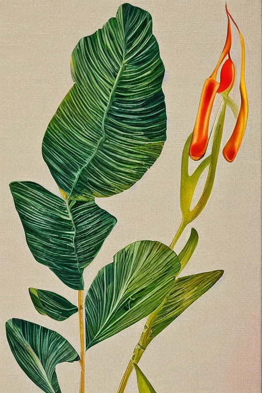 Prompt: mid century modern art retro botanical illustration on canvas by bernard simunovic