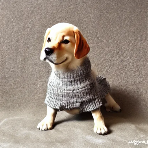 Prompt: cute goldador dog, professional photography, ultra detail, realistic, wearing a knit sweater