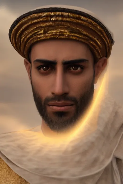 Image similar to a close - up photograph of an arab god, photorealistic, cinematic lighting