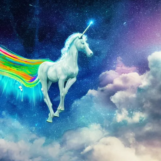 Image similar to 8 k capture scan of a iridescent unicorn with wings dancing in a garbage dump, the sky has the milky way, high textured, conceptual, intricate detailed photography, illustration sharp