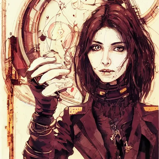 Image similar to portrait of the naive cyberpunk philosopher Sophia Aeon wearing a bird-ouroboros-infinity-auryn jewelry, by Yoji Shinkawa, Esao Andrews and Raoul Ruiz